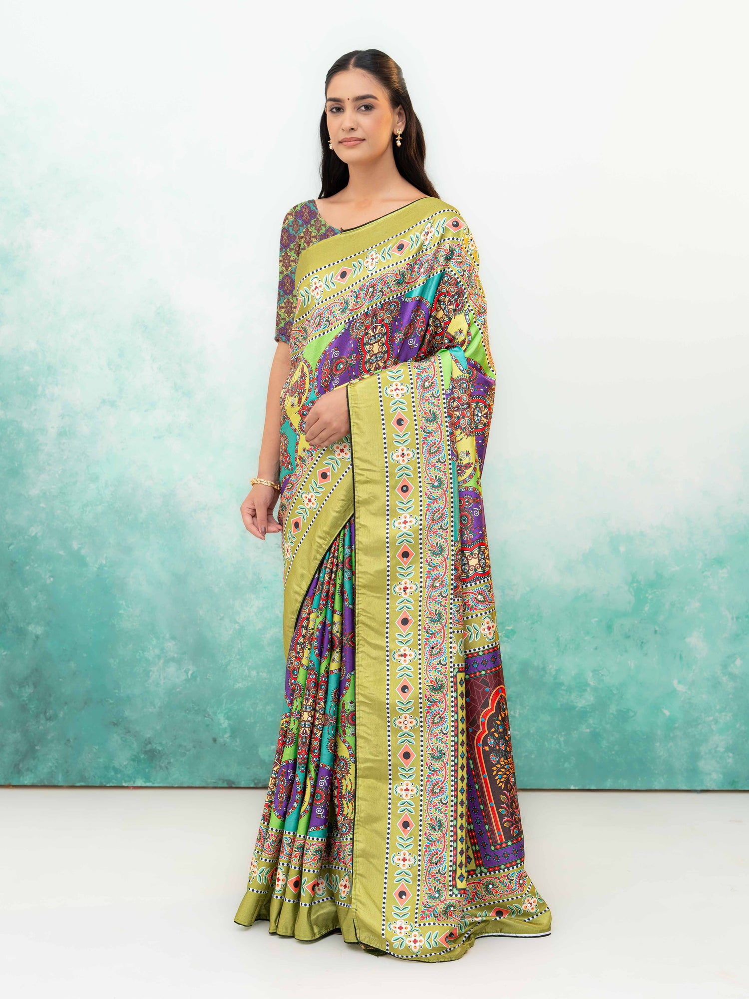 Lime Green Crepe Silk Saree