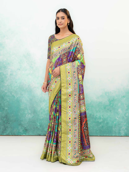 Lime Green Crepe Silk Saree