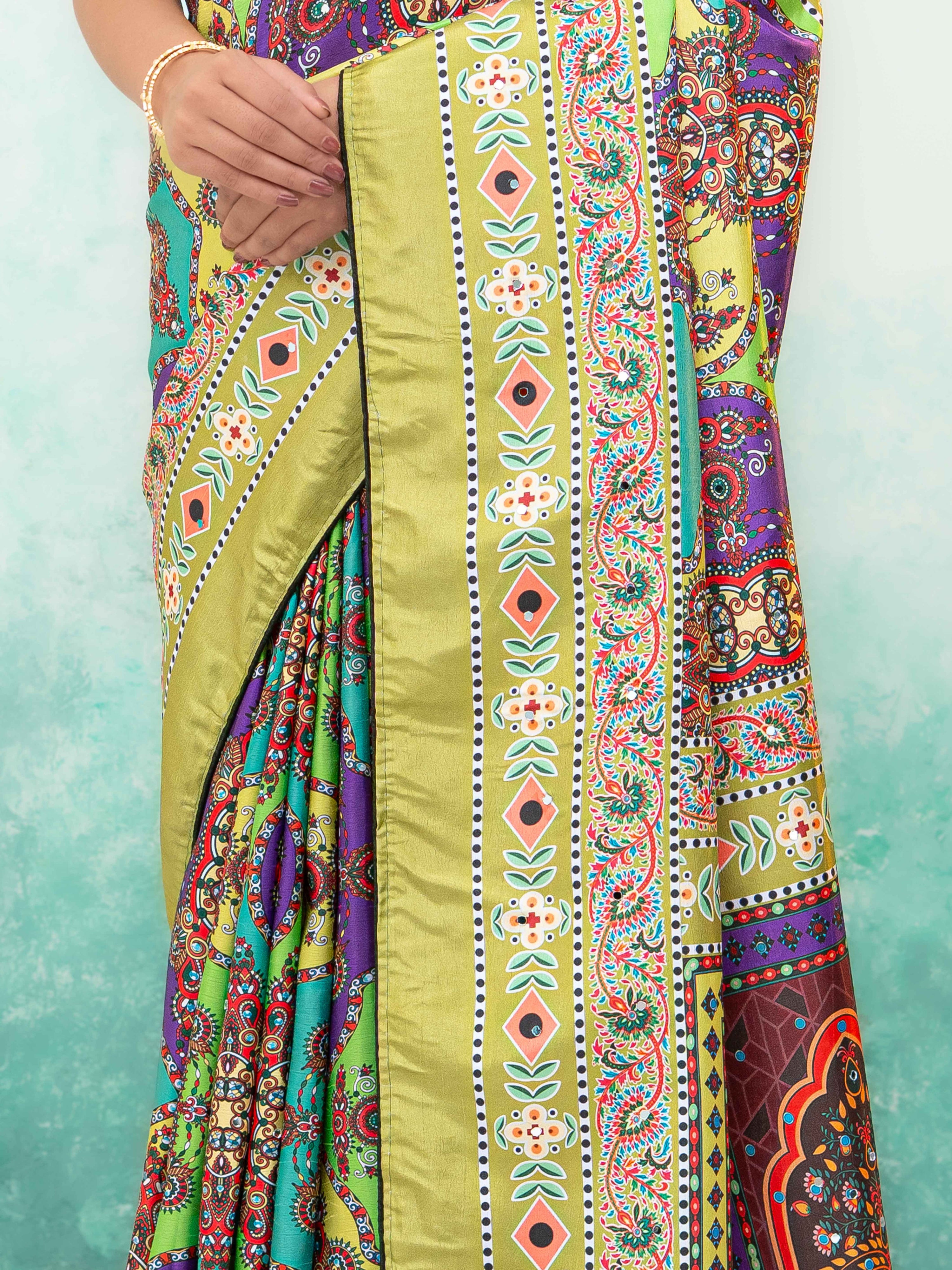 Lime Green Crepe Silk Saree