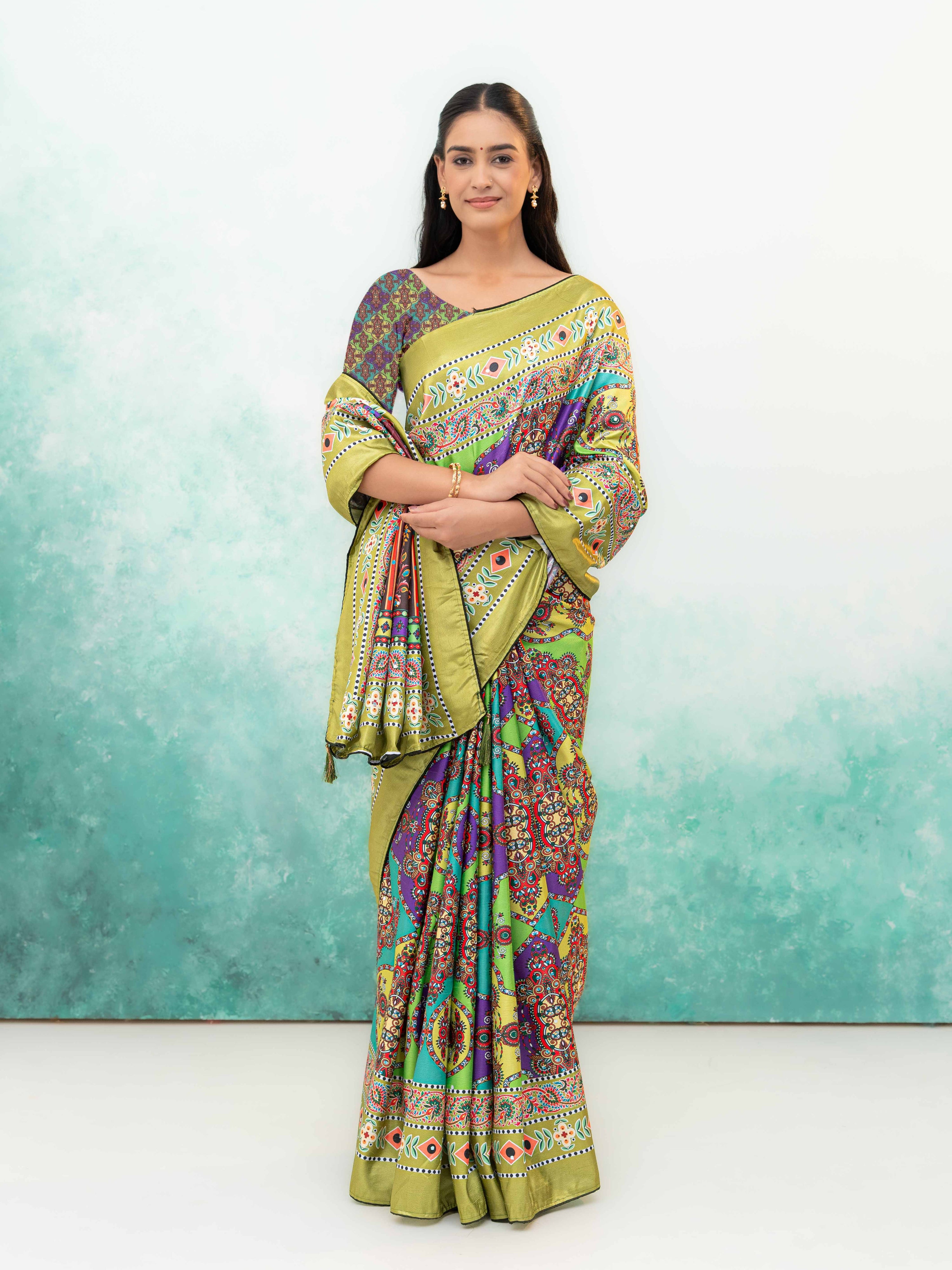 Lime Green Crepe Silk Saree