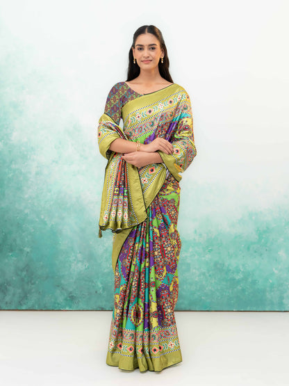 Lime Green Crepe Silk Saree