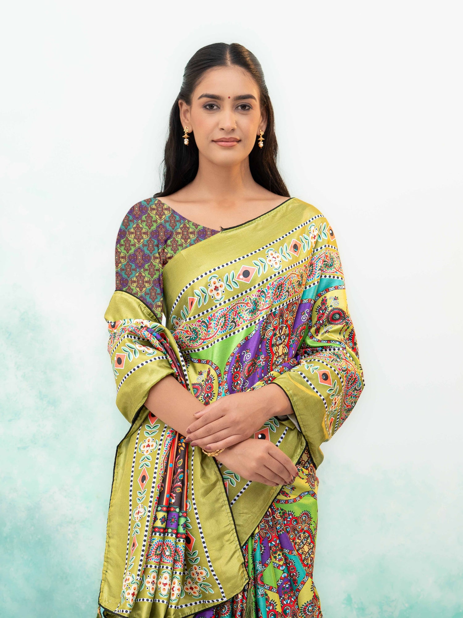 Lime Green Crepe Silk Saree
