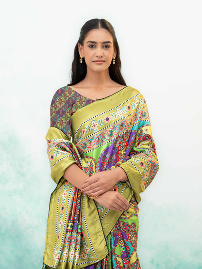 Lime Green Crepe Silk Saree