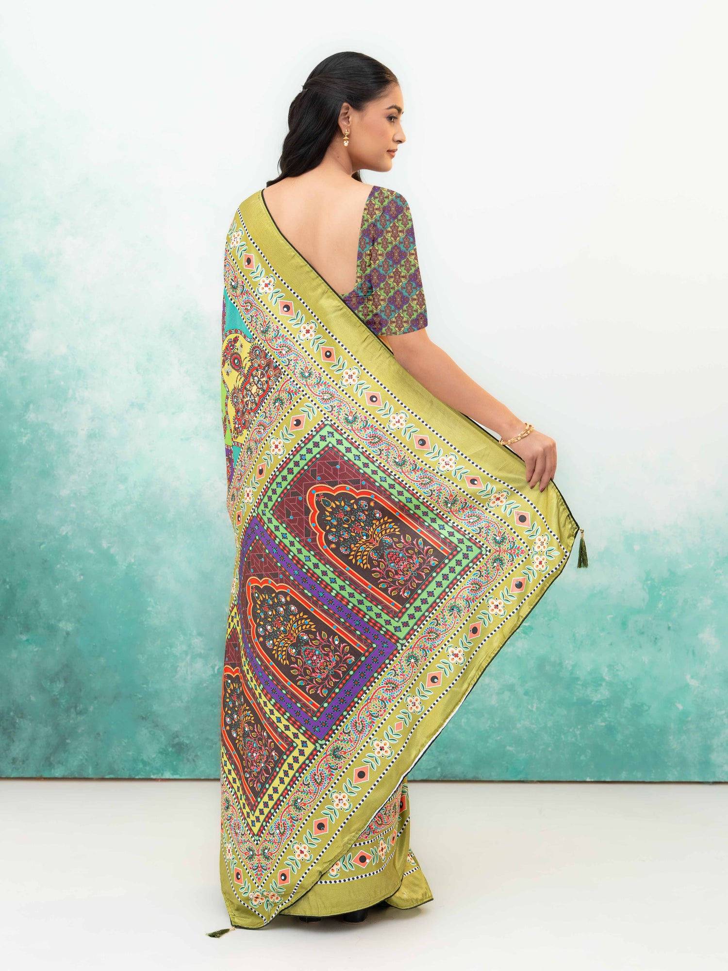Lime Green Crepe Silk Saree