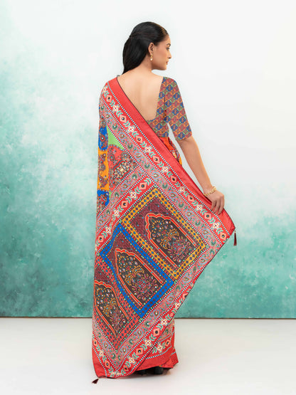 Red Crepe Silk Saree