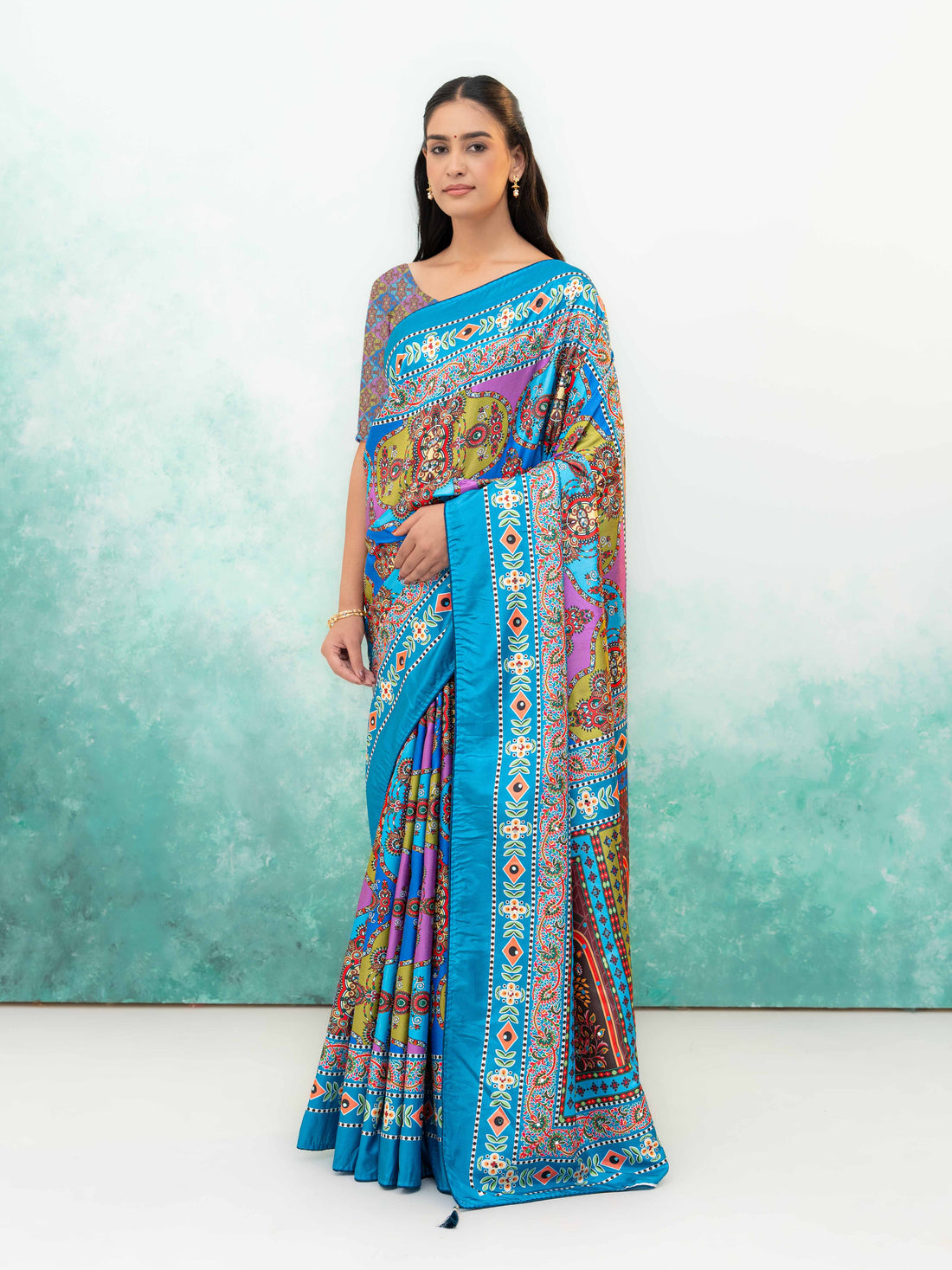 Sky Blue Crepe Silk Saree