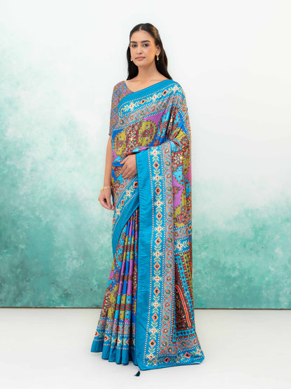 Sky Blue Crepe Silk Saree