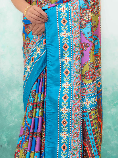 Sky Blue Crepe Silk Saree