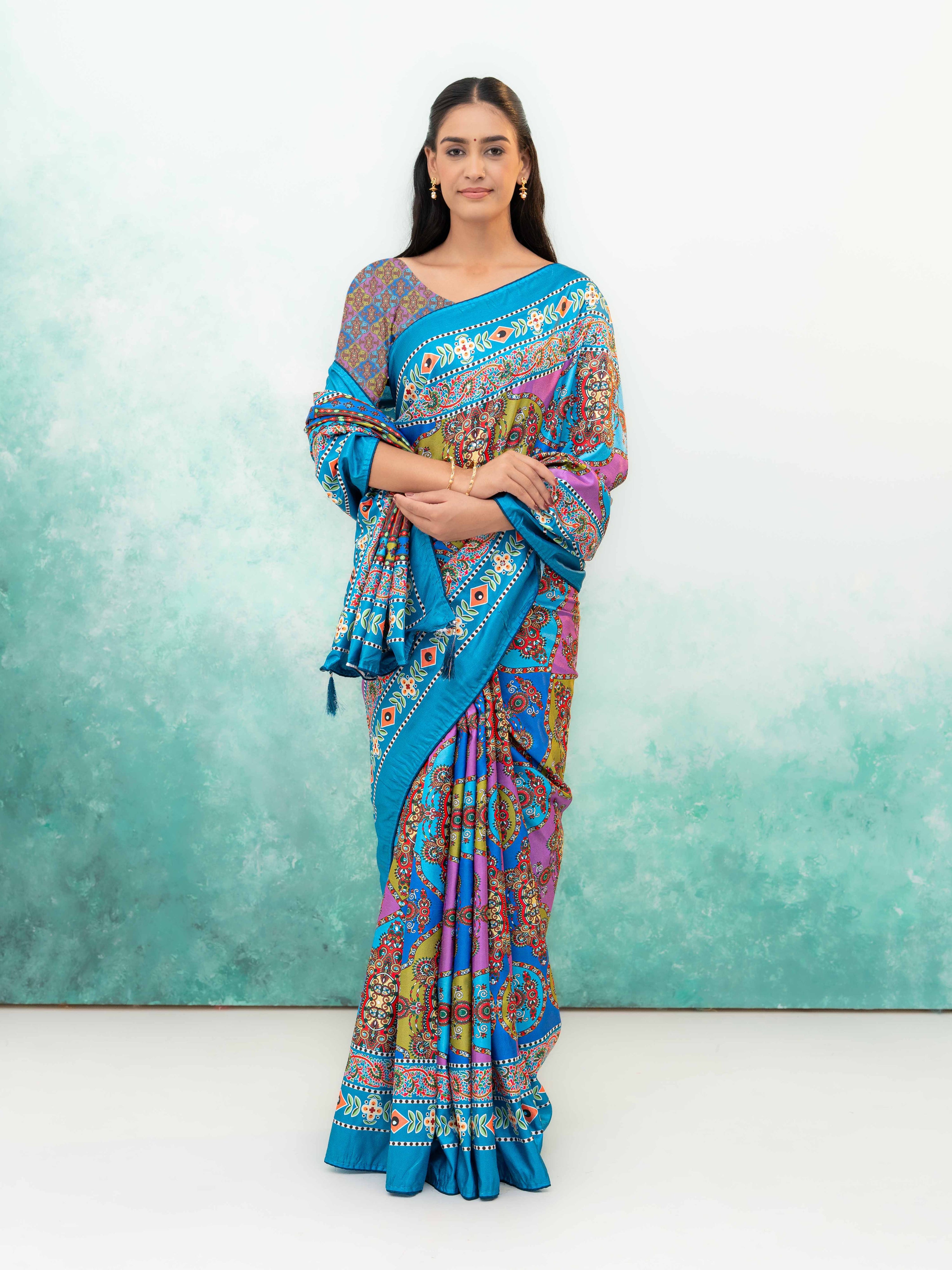 Sky Blue Crepe Silk Saree