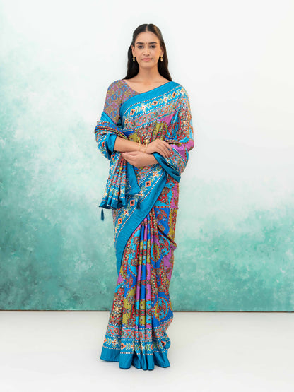 Sky Blue Crepe Silk Saree