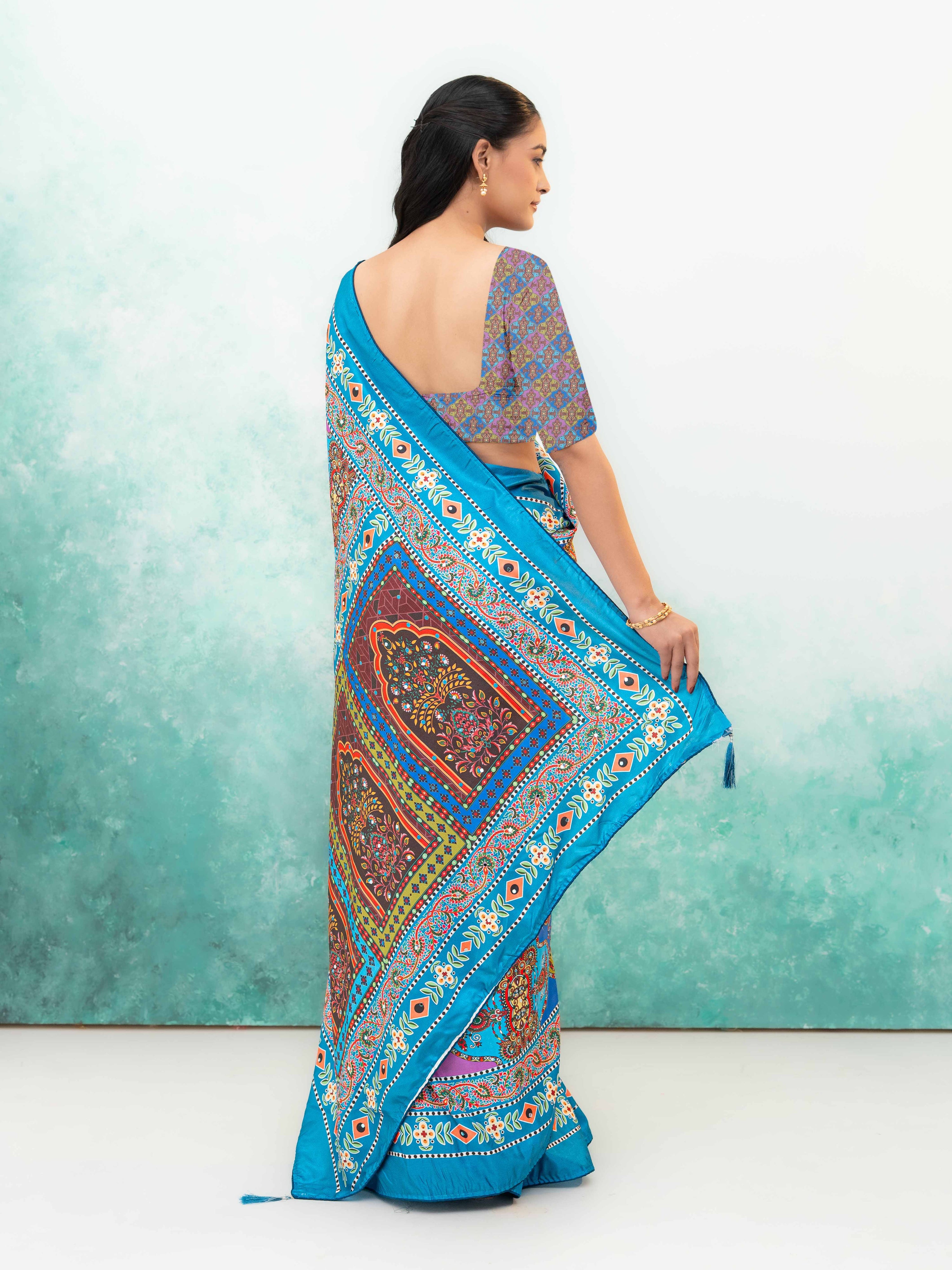 Sky Blue Crepe Silk Saree
