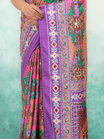 Purple Crepe Silk Saree