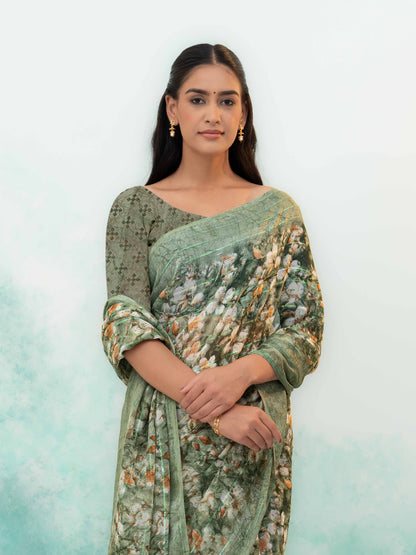 Olive Green Weightless Saree