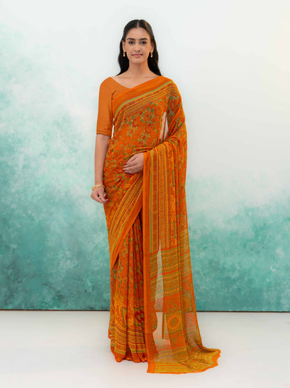 Yellow Chiffon Saree
