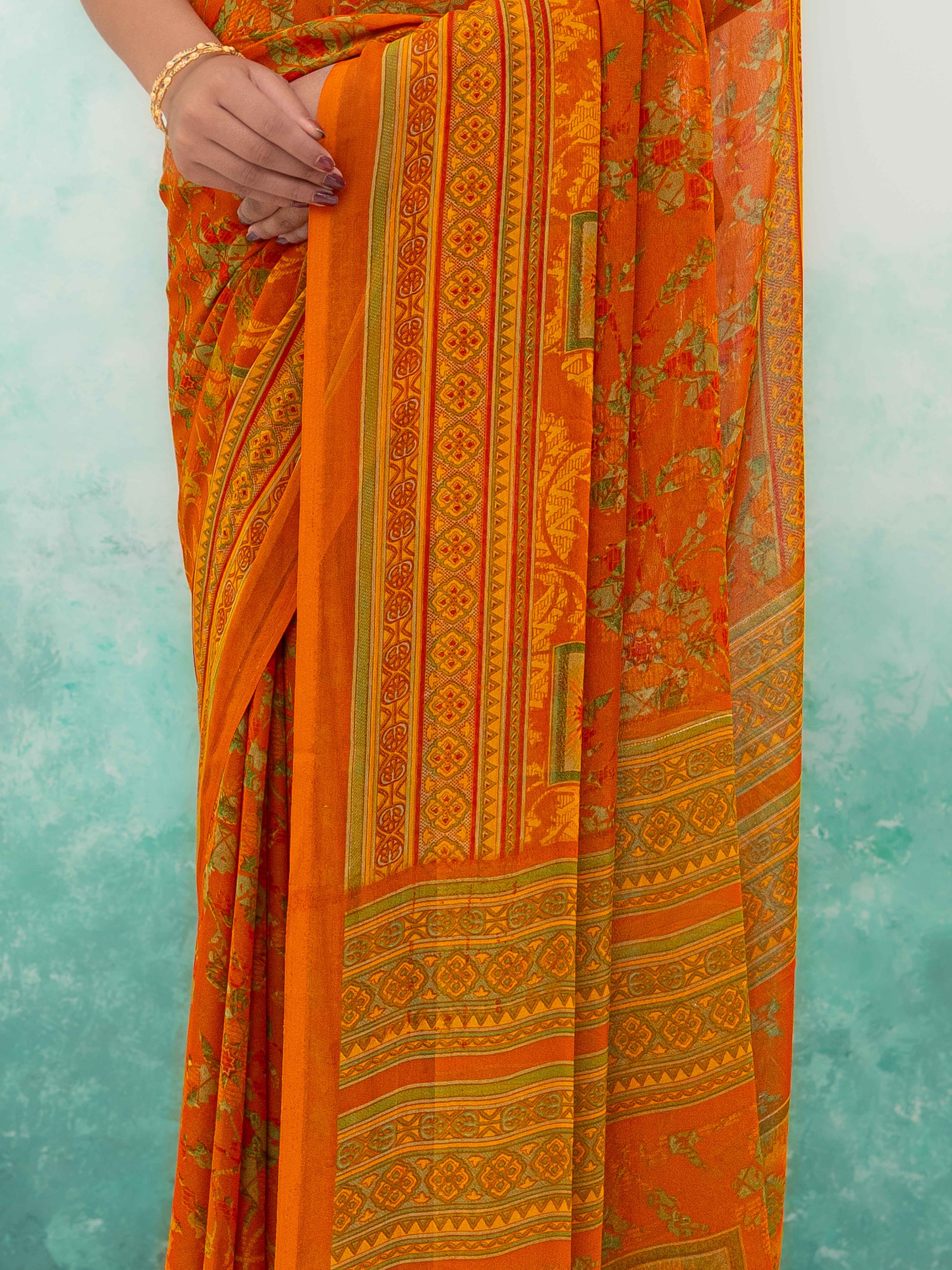 Yellow Chiffon Saree