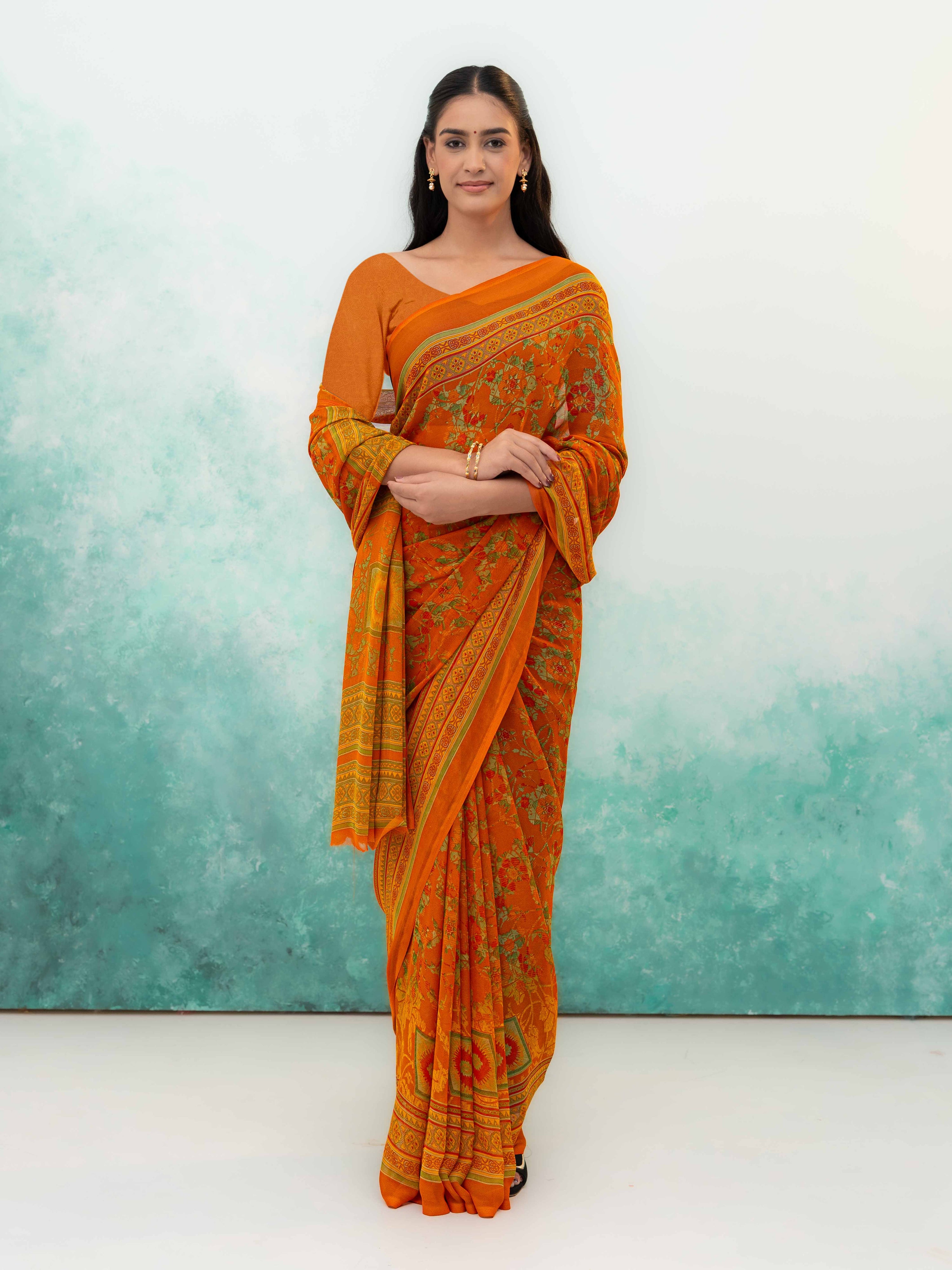 Yellow Chiffon Saree