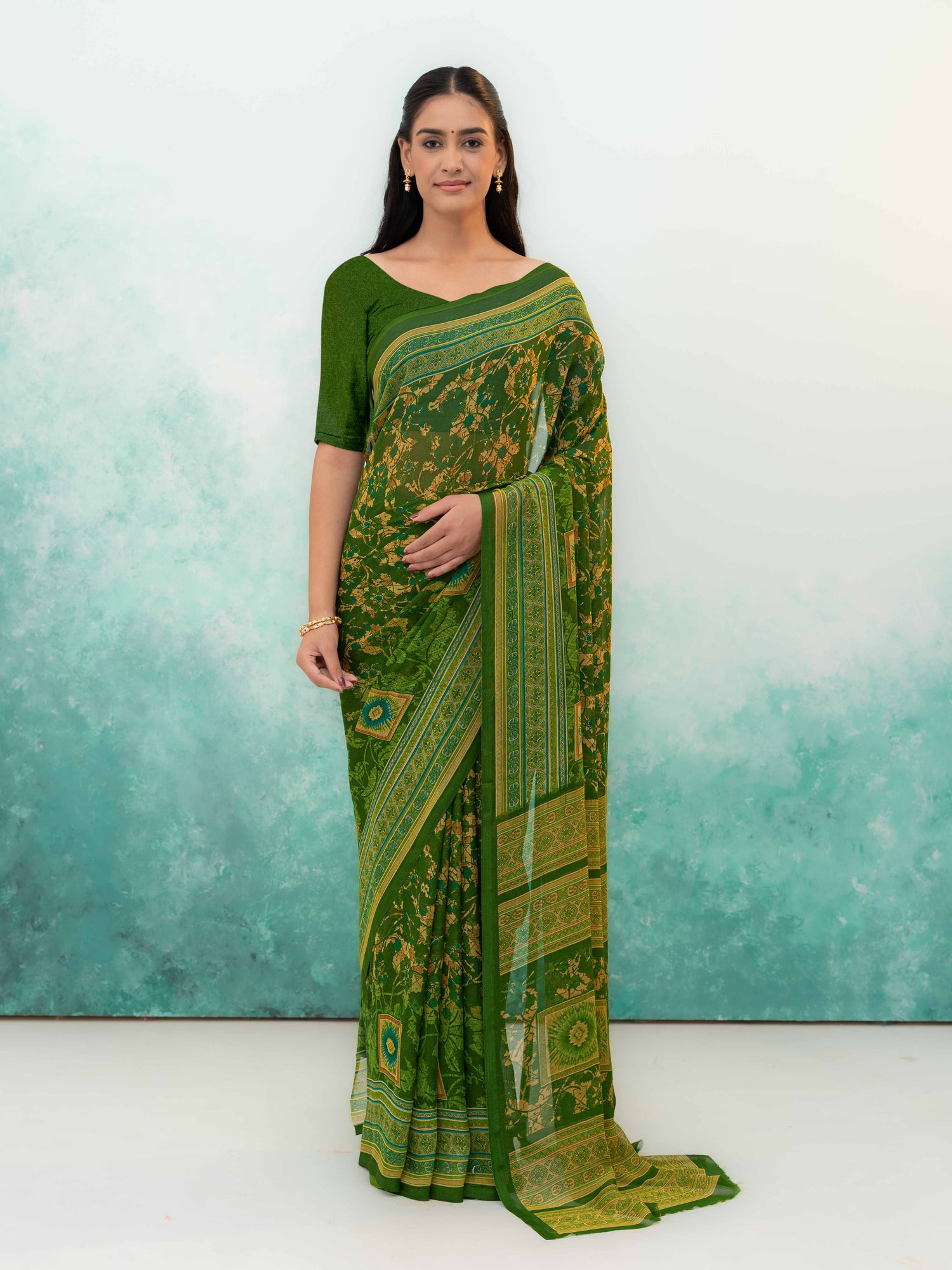 Olive Green Chiffon Saree
