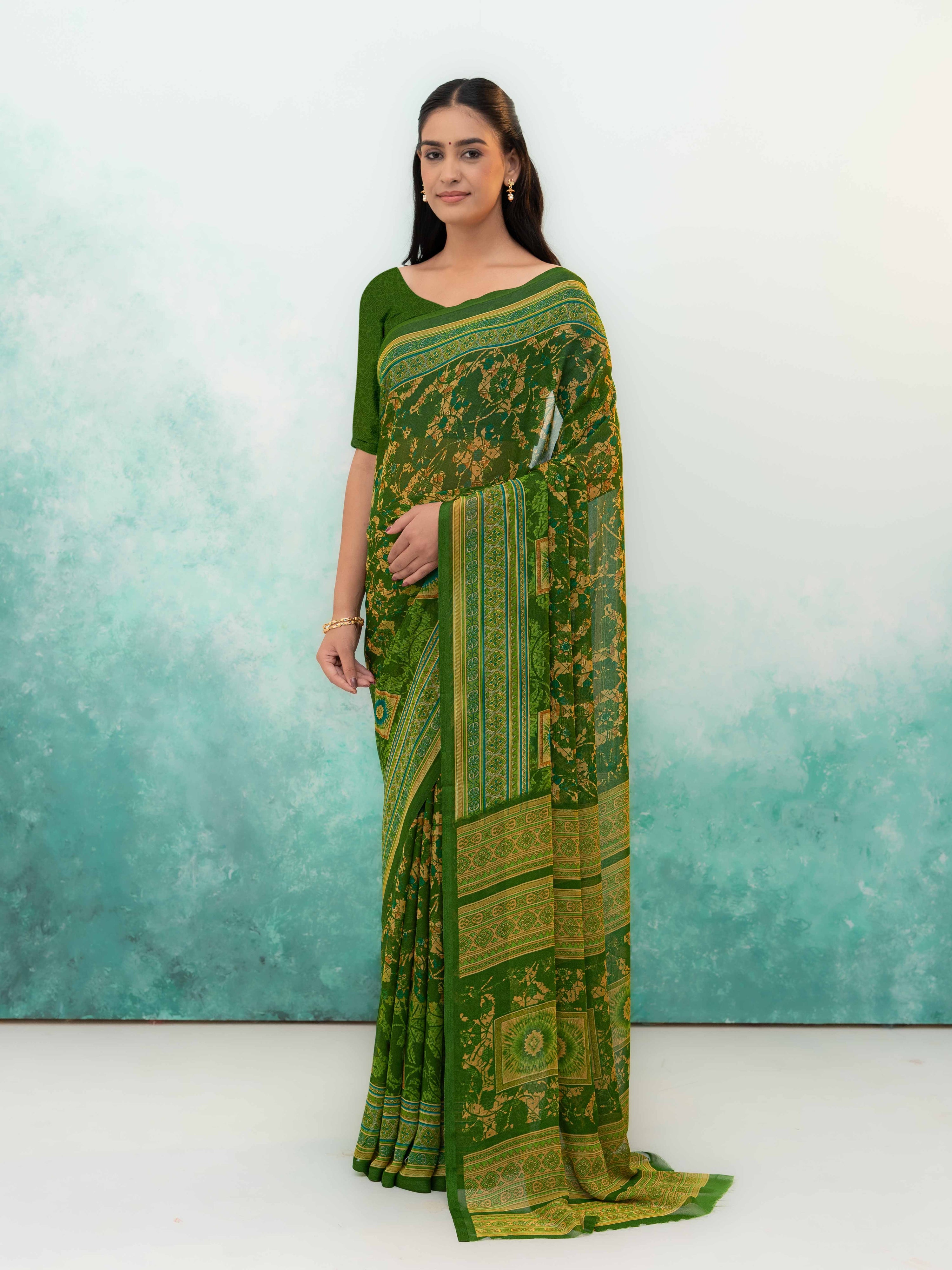 Olive Green Chiffon Saree