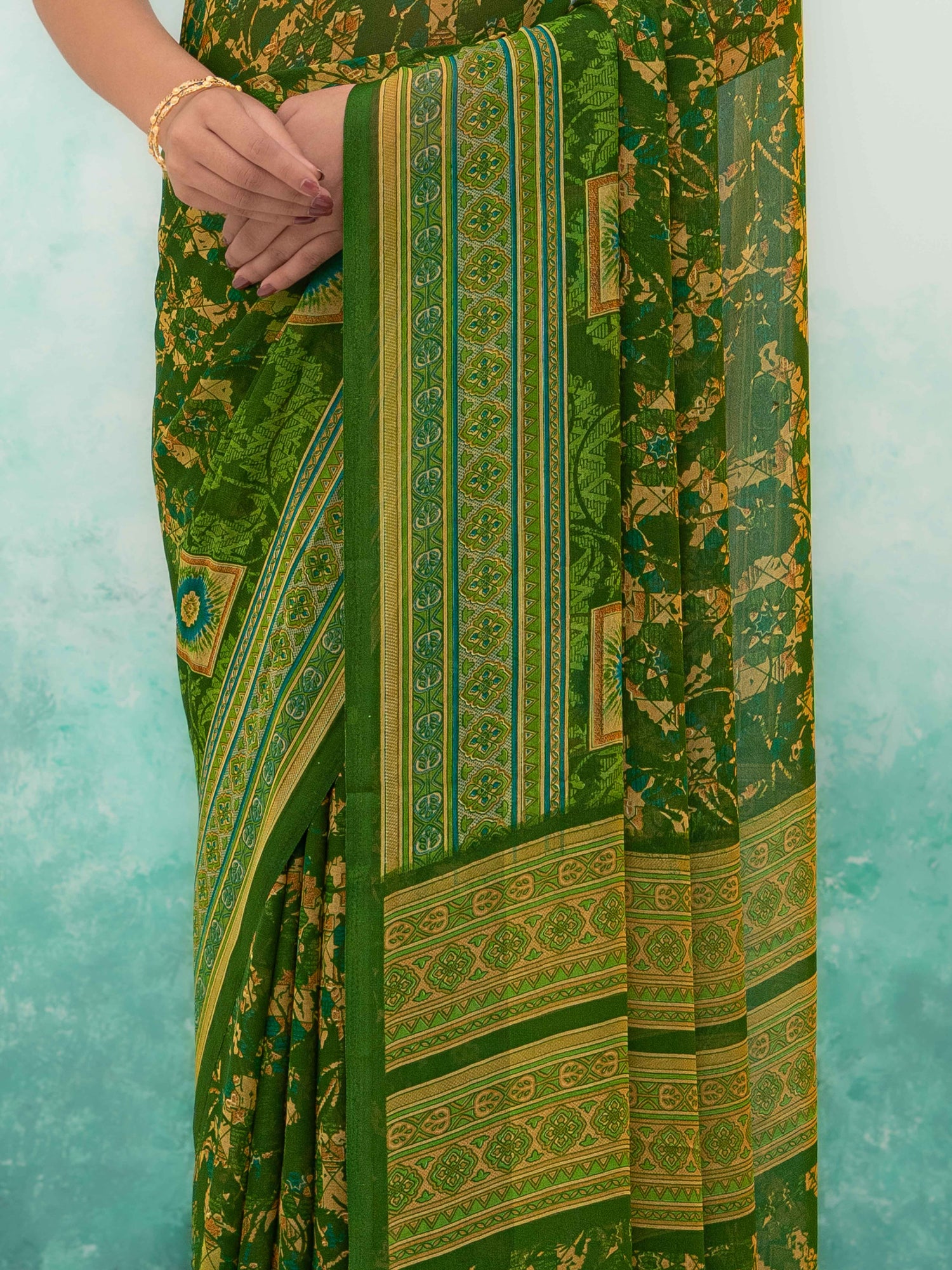 Olive Green Chiffon Saree