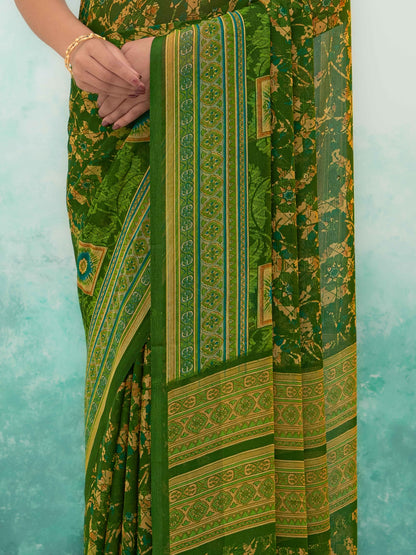 Olive Green Chiffon Saree