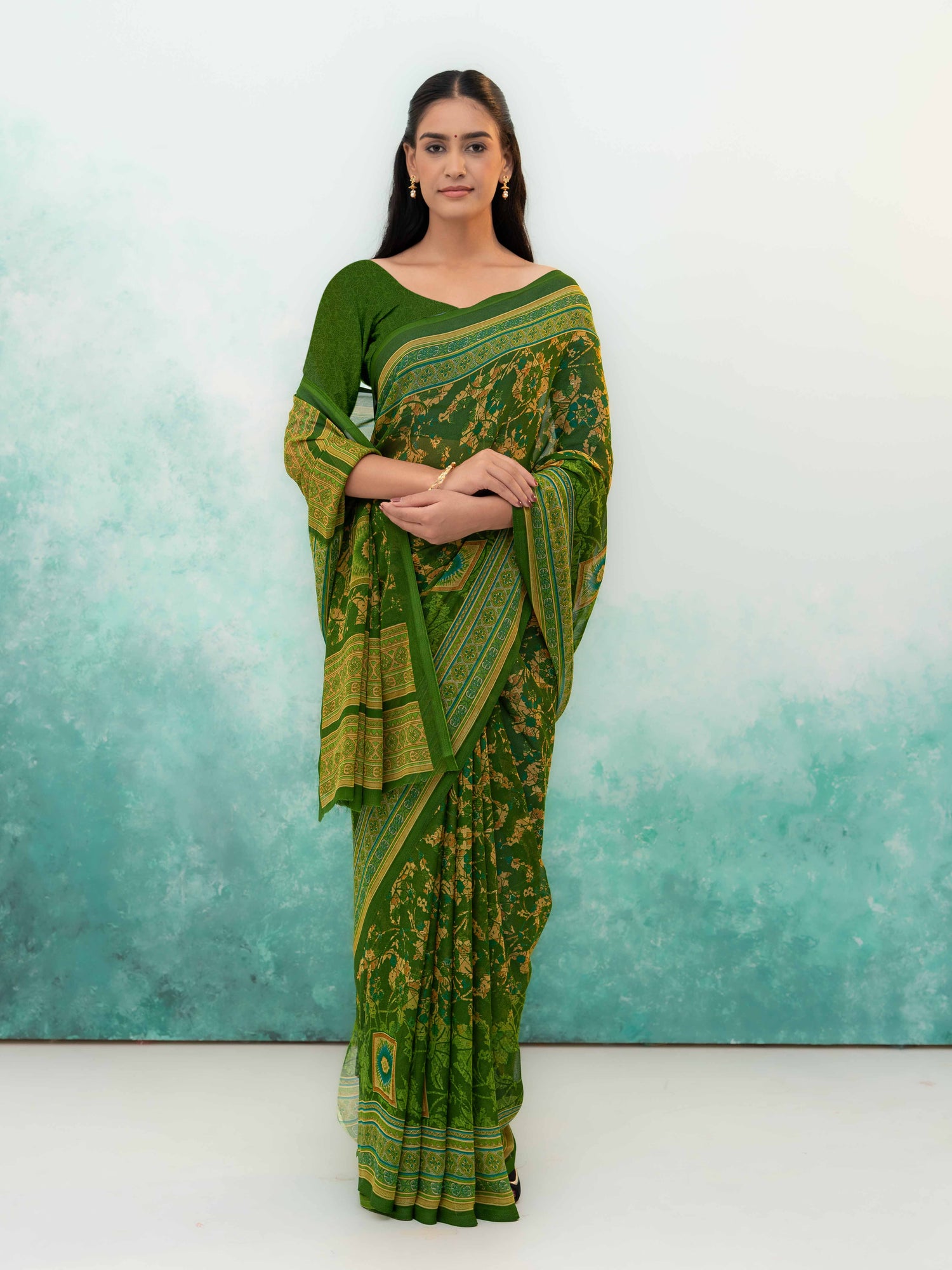 Olive Green Chiffon Saree