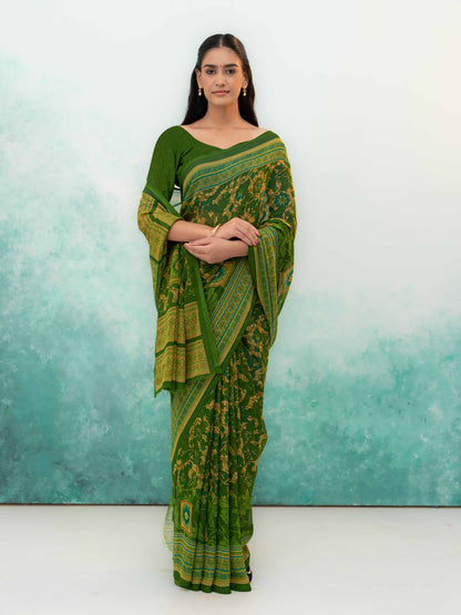 Olive Green Chiffon Saree