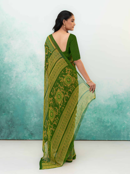 Olive Green Chiffon Saree