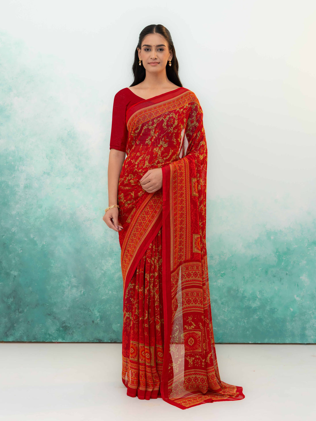 Red Chiffon Saree