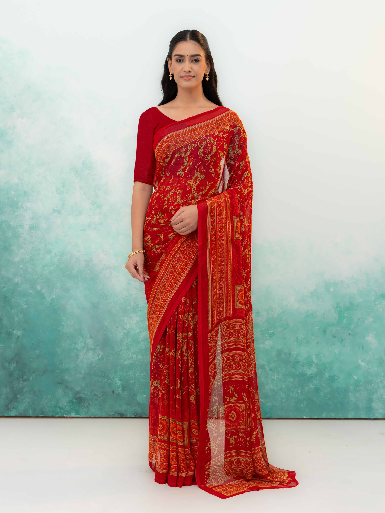 Red Chiffon Saree