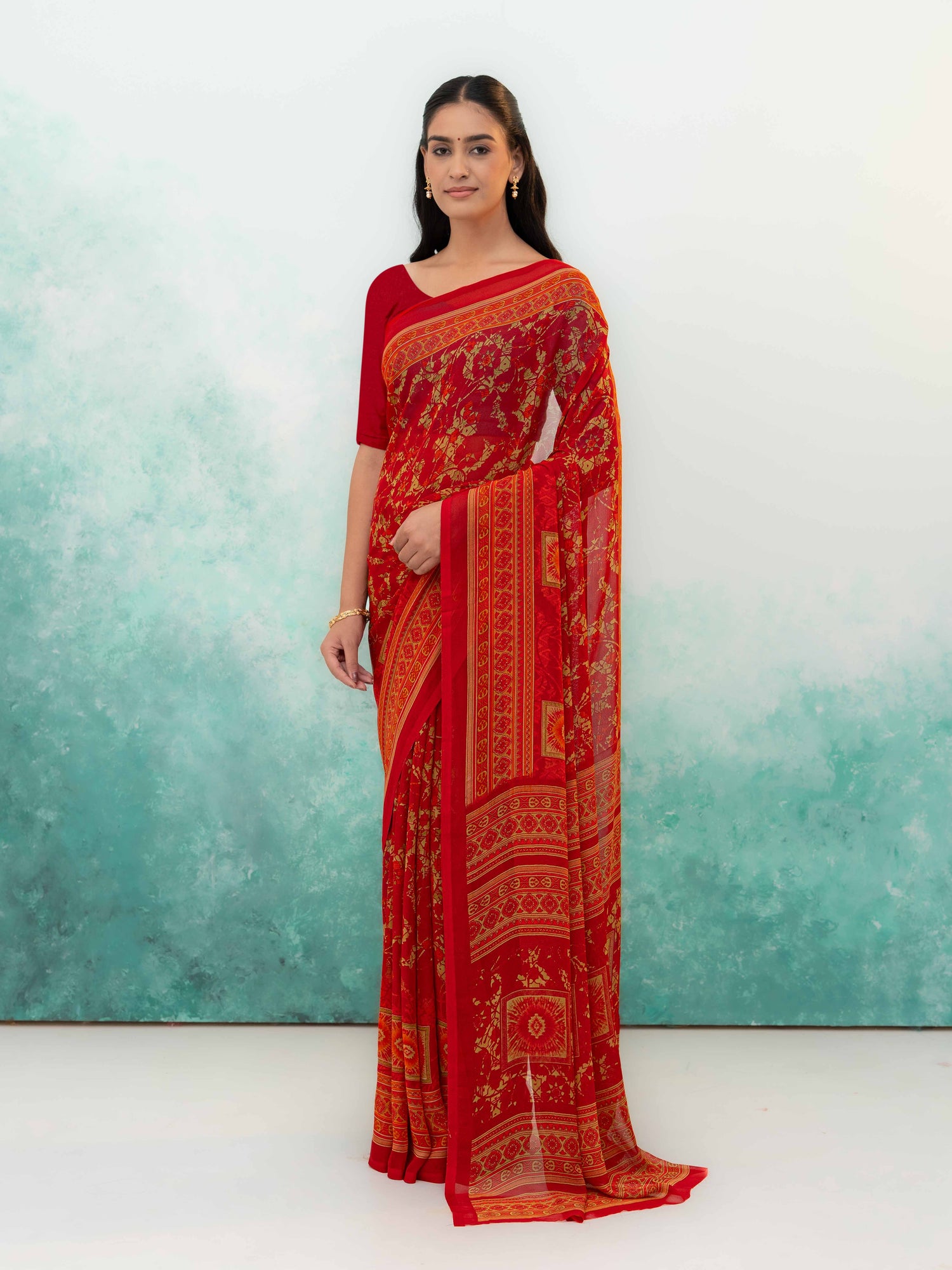 Red Chiffon Saree