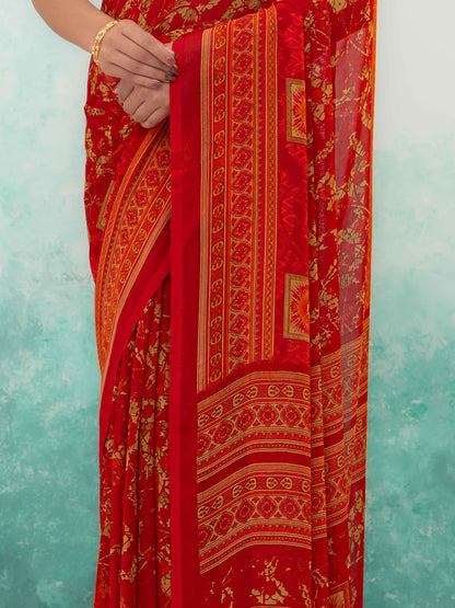 Red Chiffon Saree