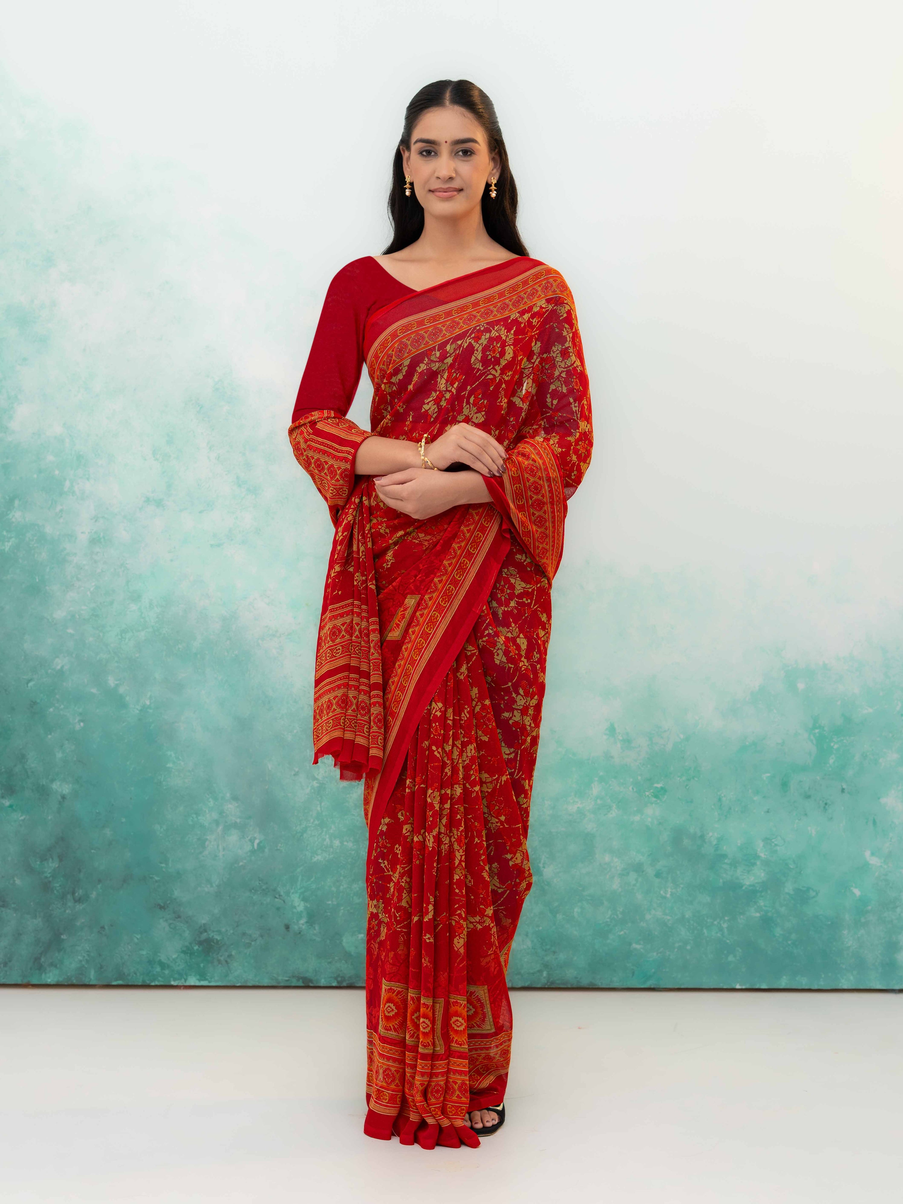 Red Chiffon Saree