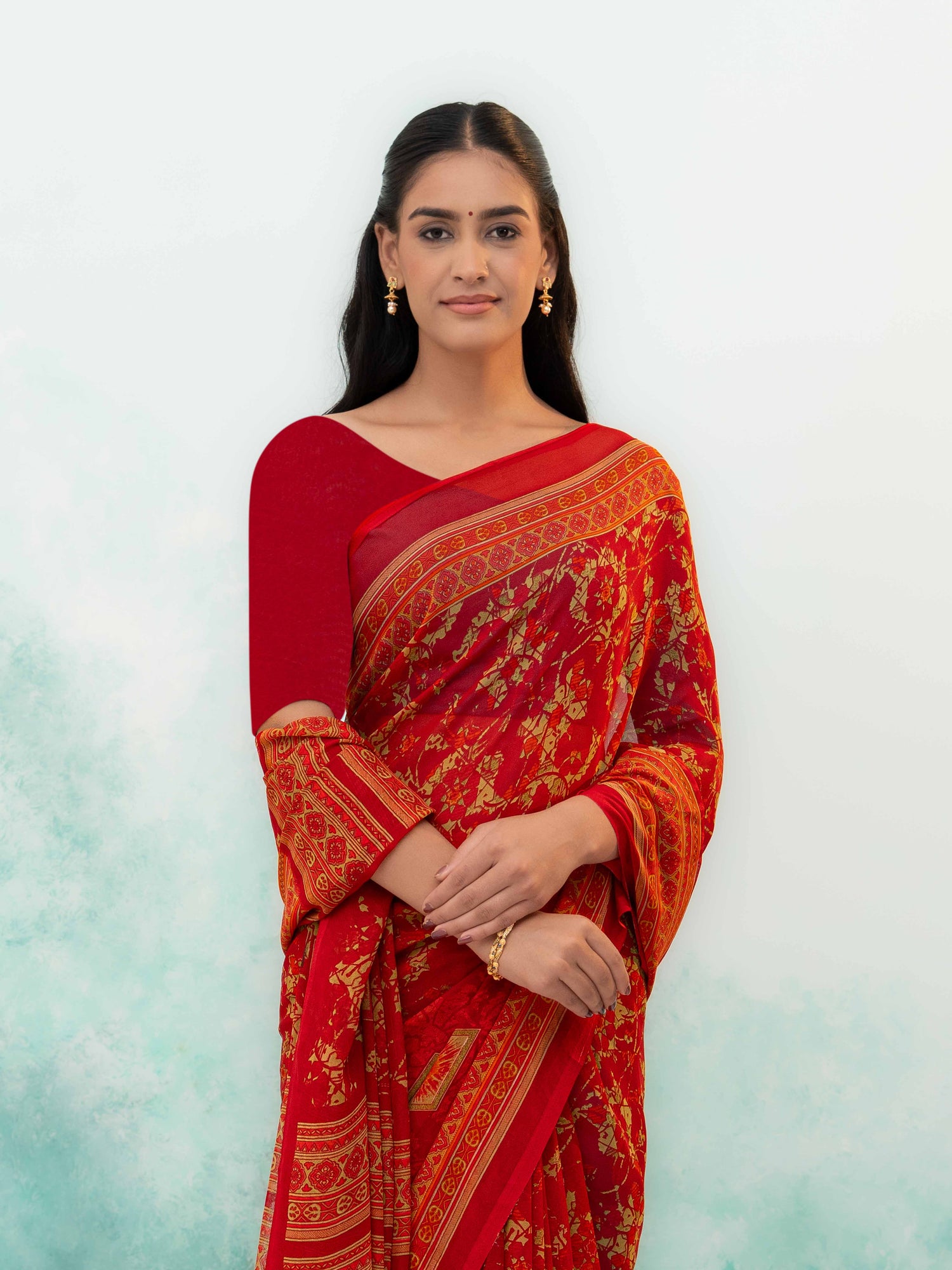 Red Chiffon Saree