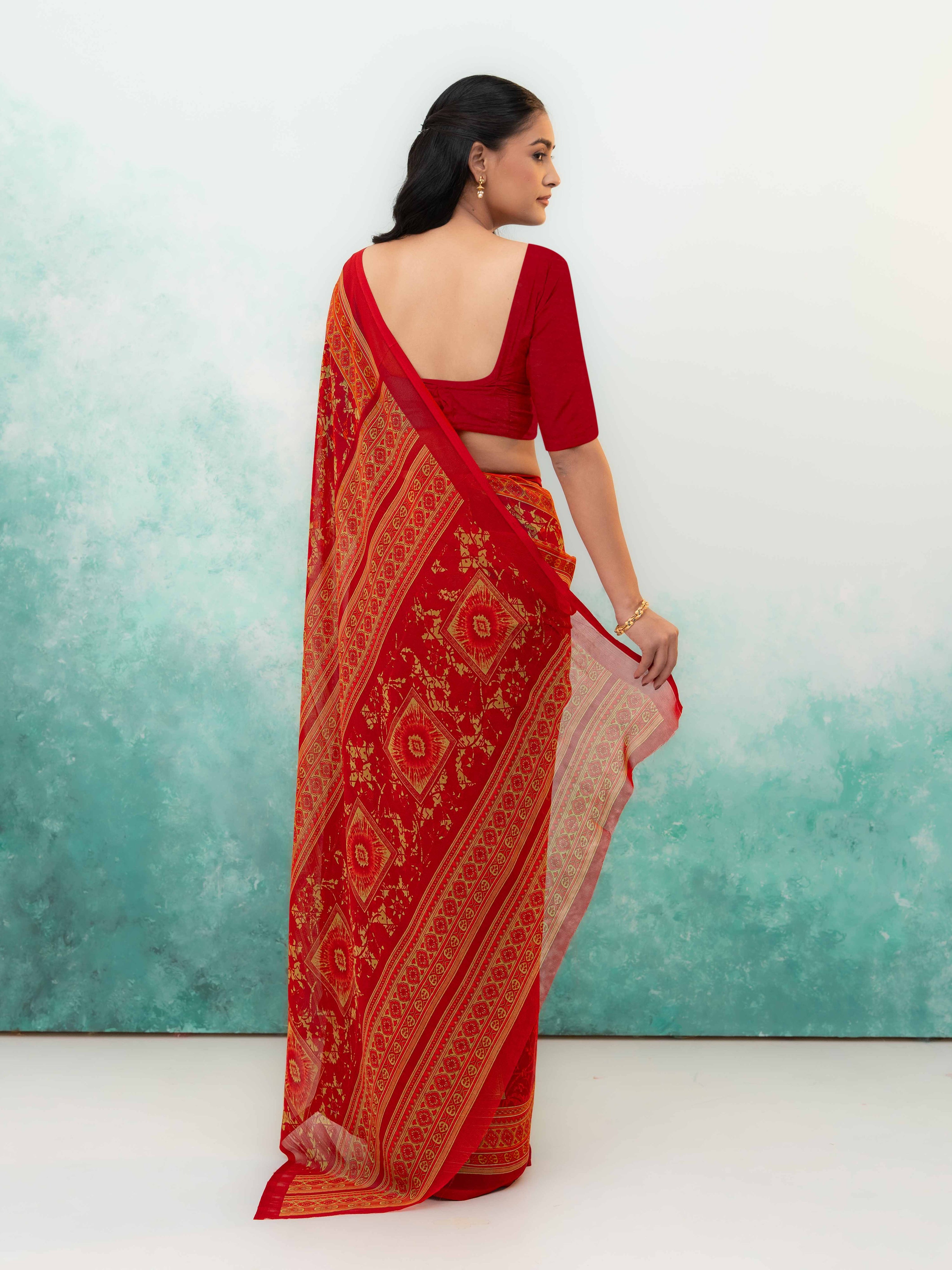 Red Chiffon Saree