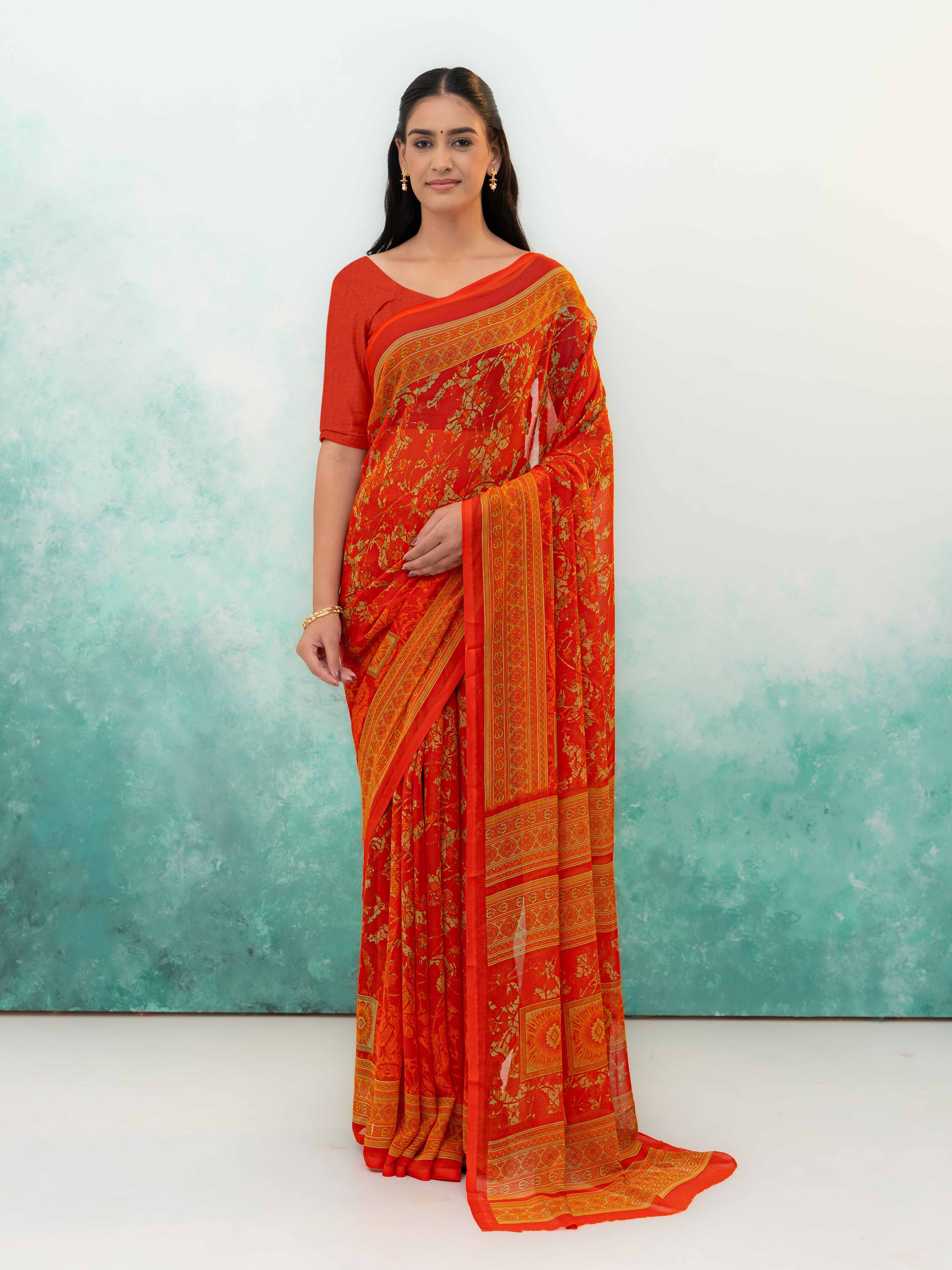 Orange Chiffon Saree