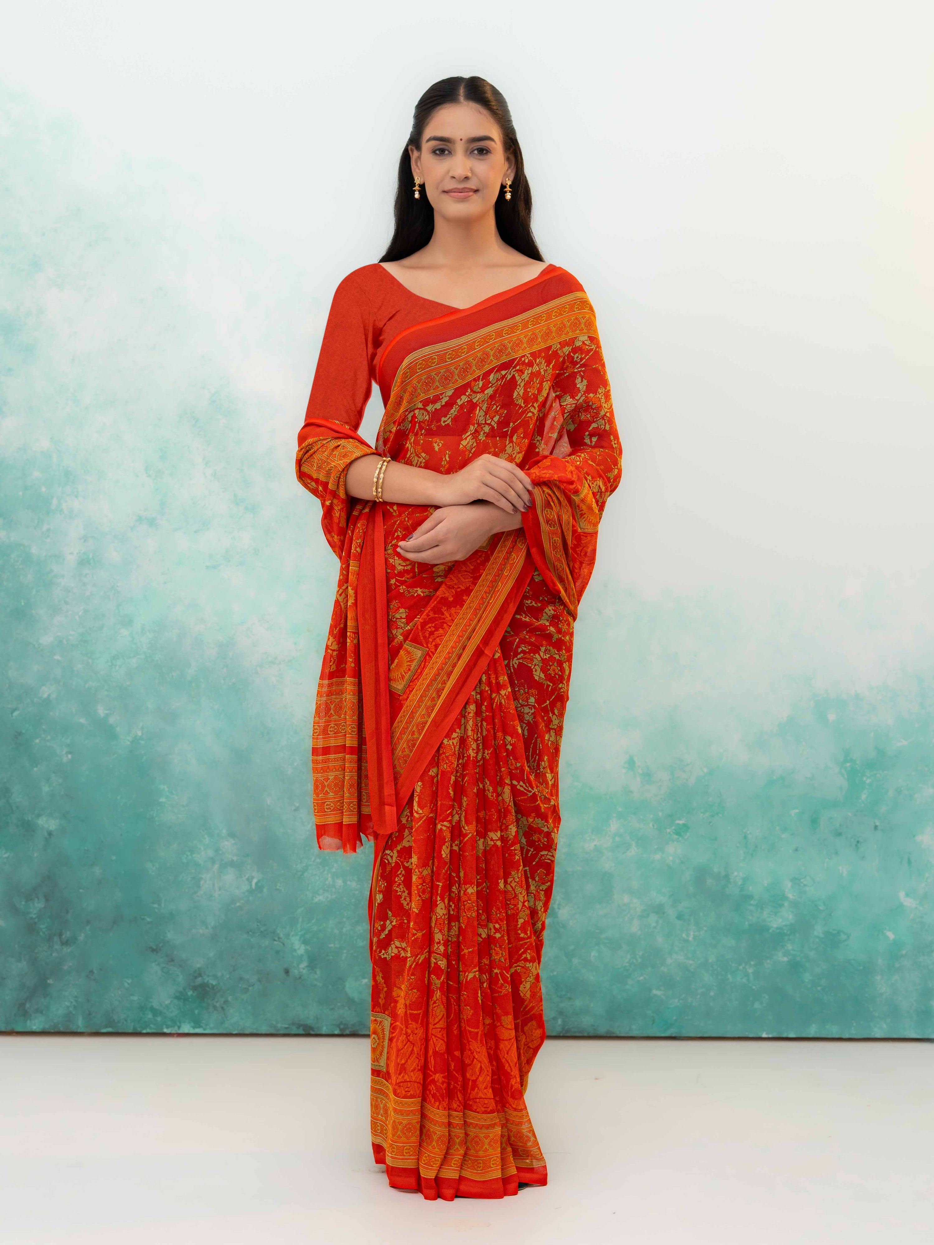 Orange Chiffon Saree
