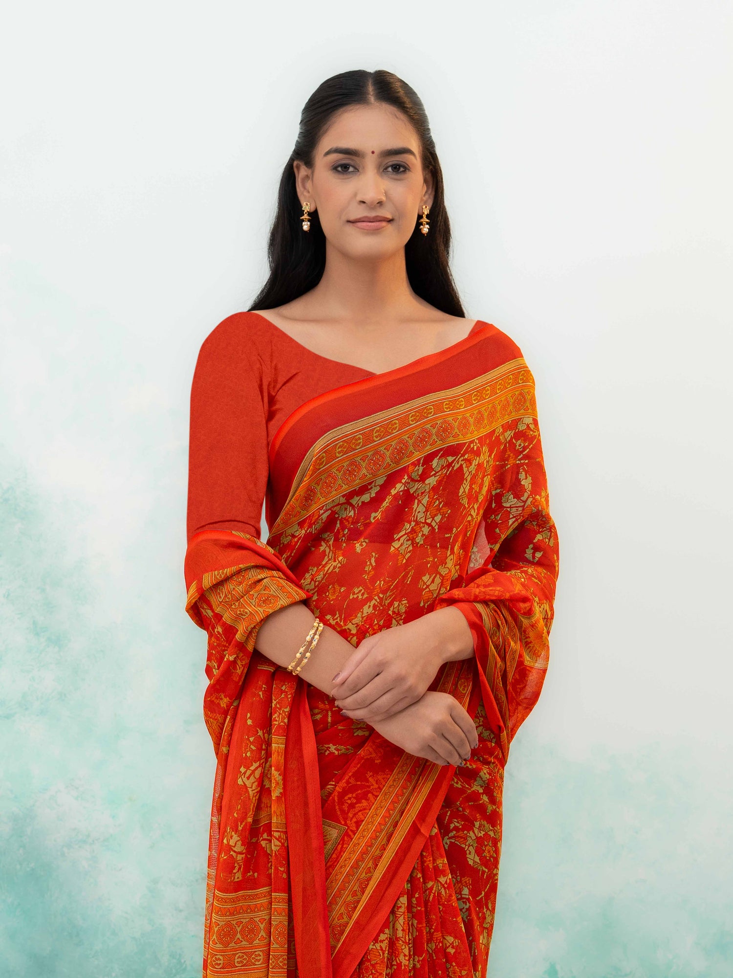 Orange Chiffon Saree