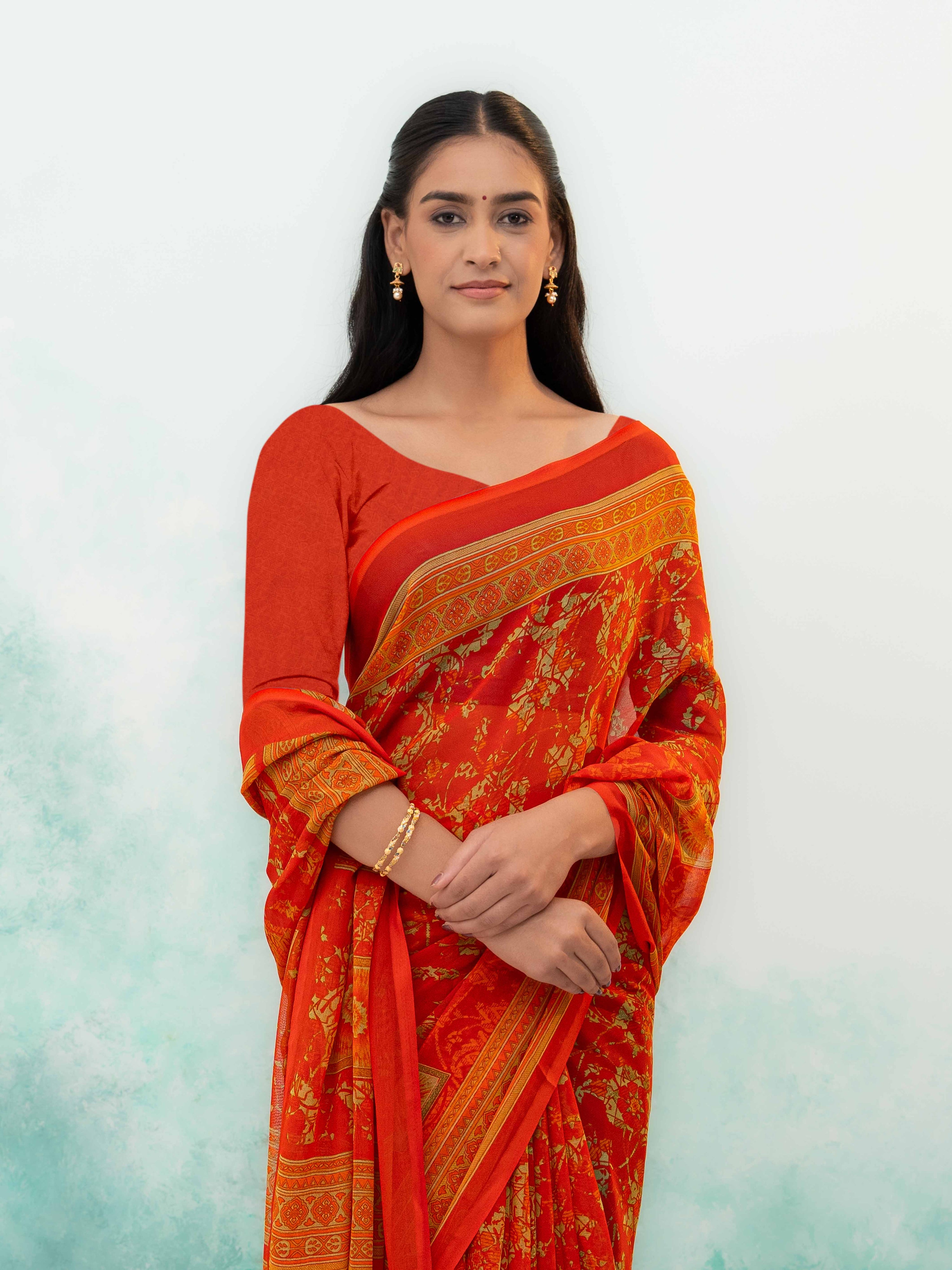 Orange Chiffon Saree