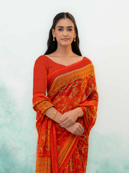 Orange Chiffon Saree