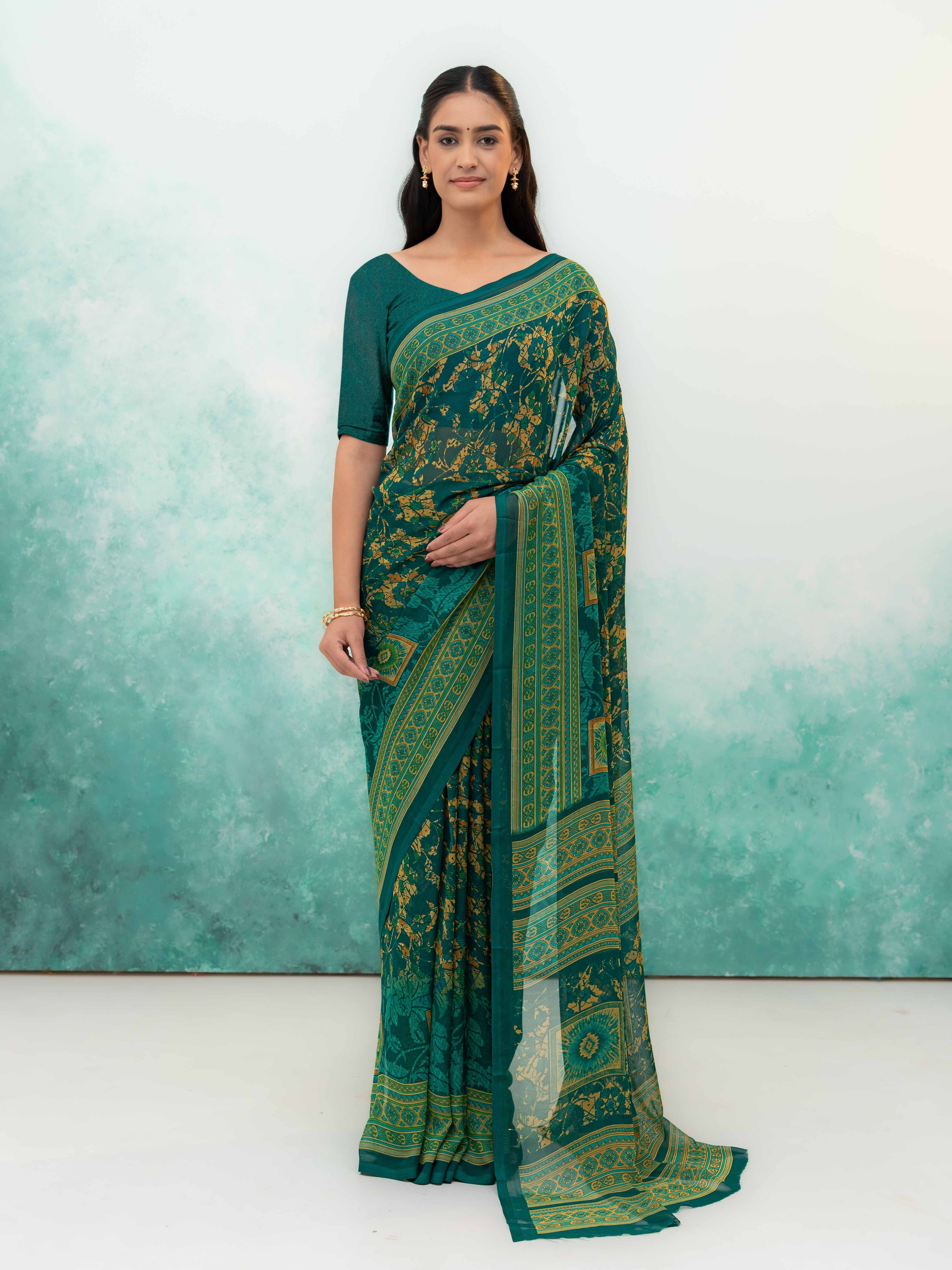Green Chiffon Saree