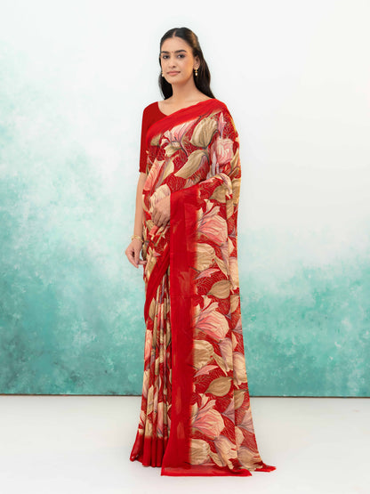 Red Georgette Chiffon Saree
