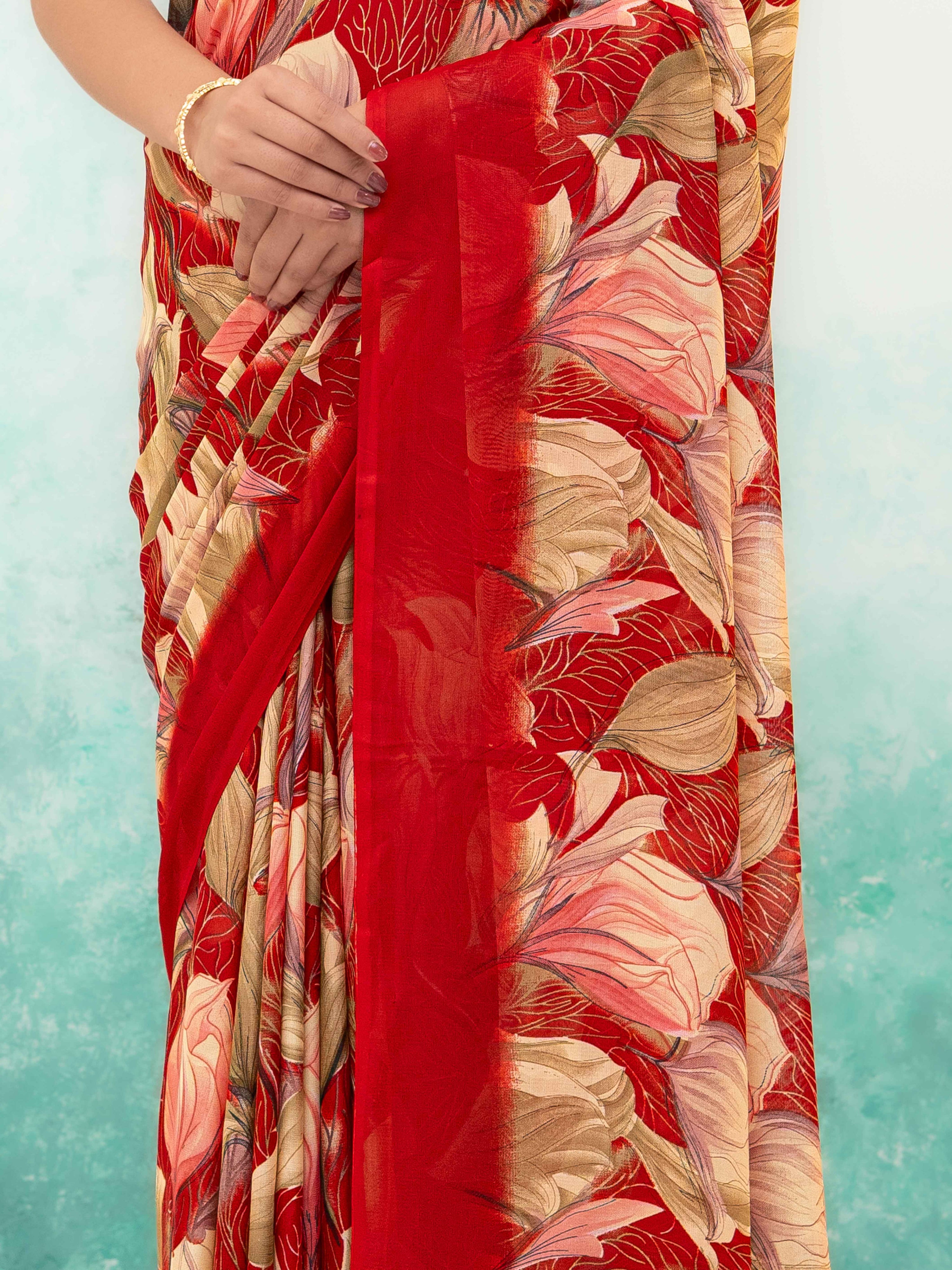 Red Georgette Chiffon Saree