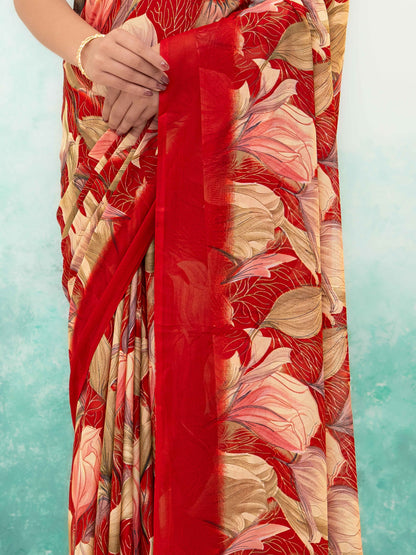 Red Georgette Chiffon Saree