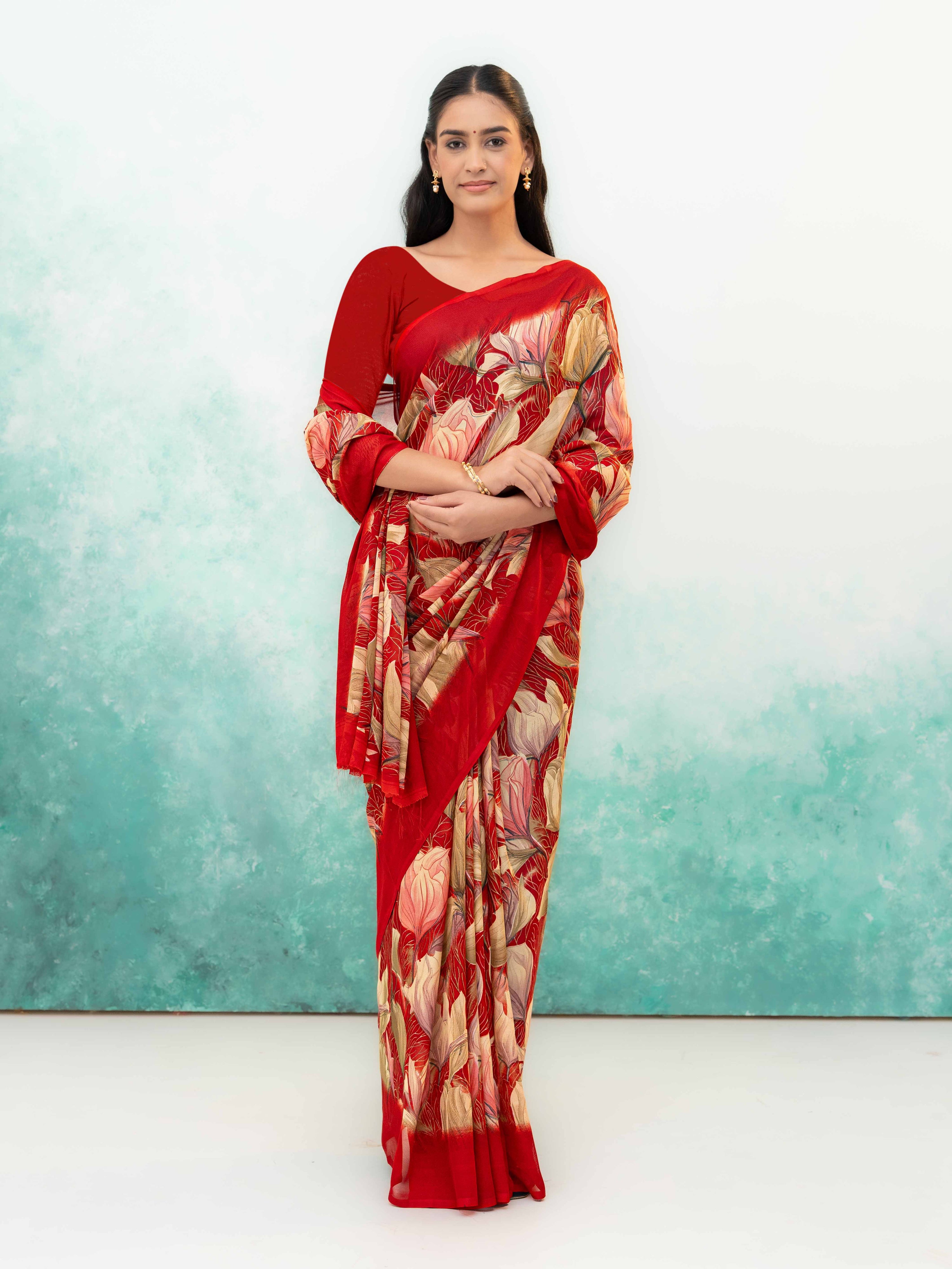 Red Georgette Chiffon Saree