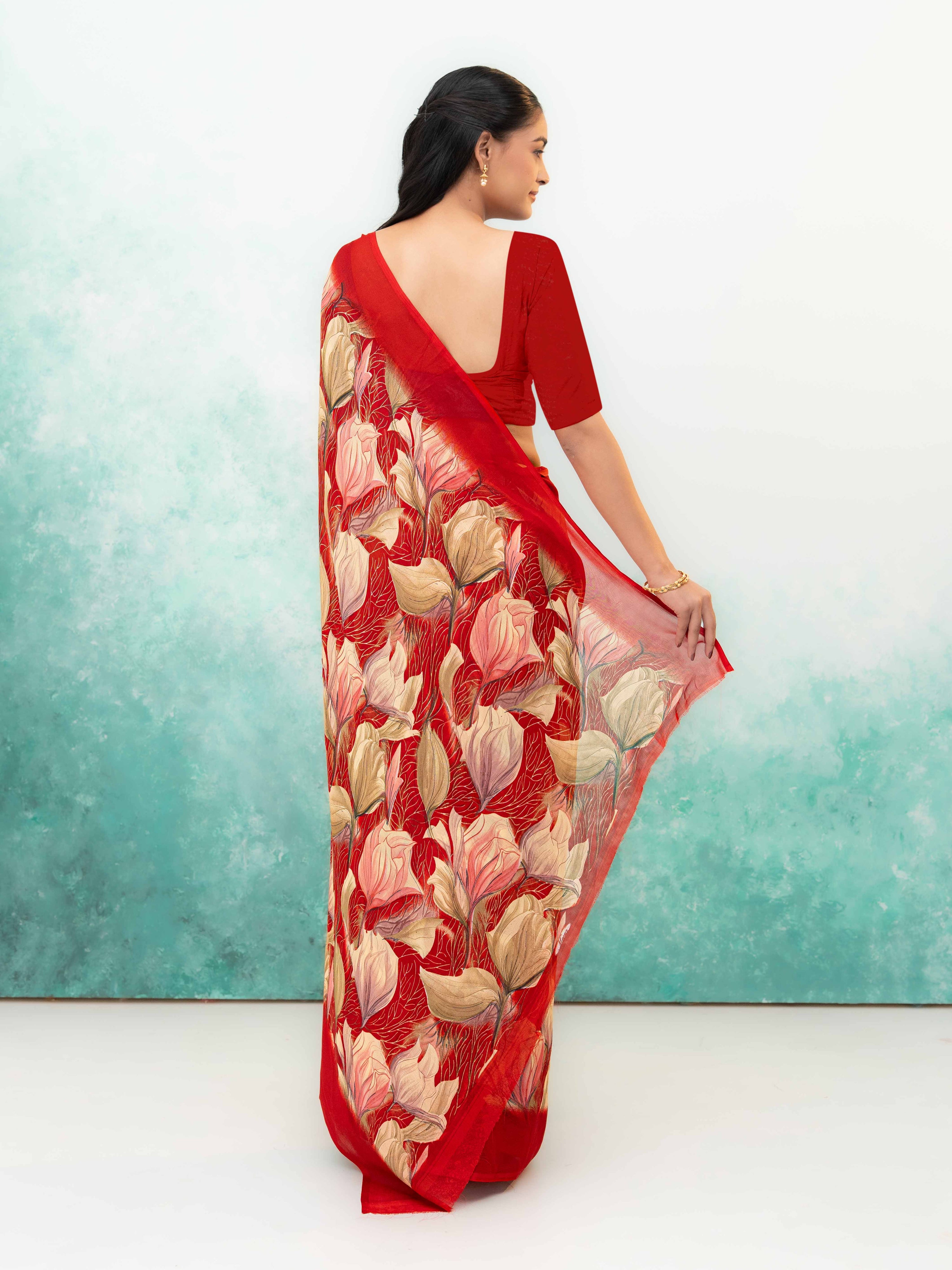 Red Georgette Chiffon Saree