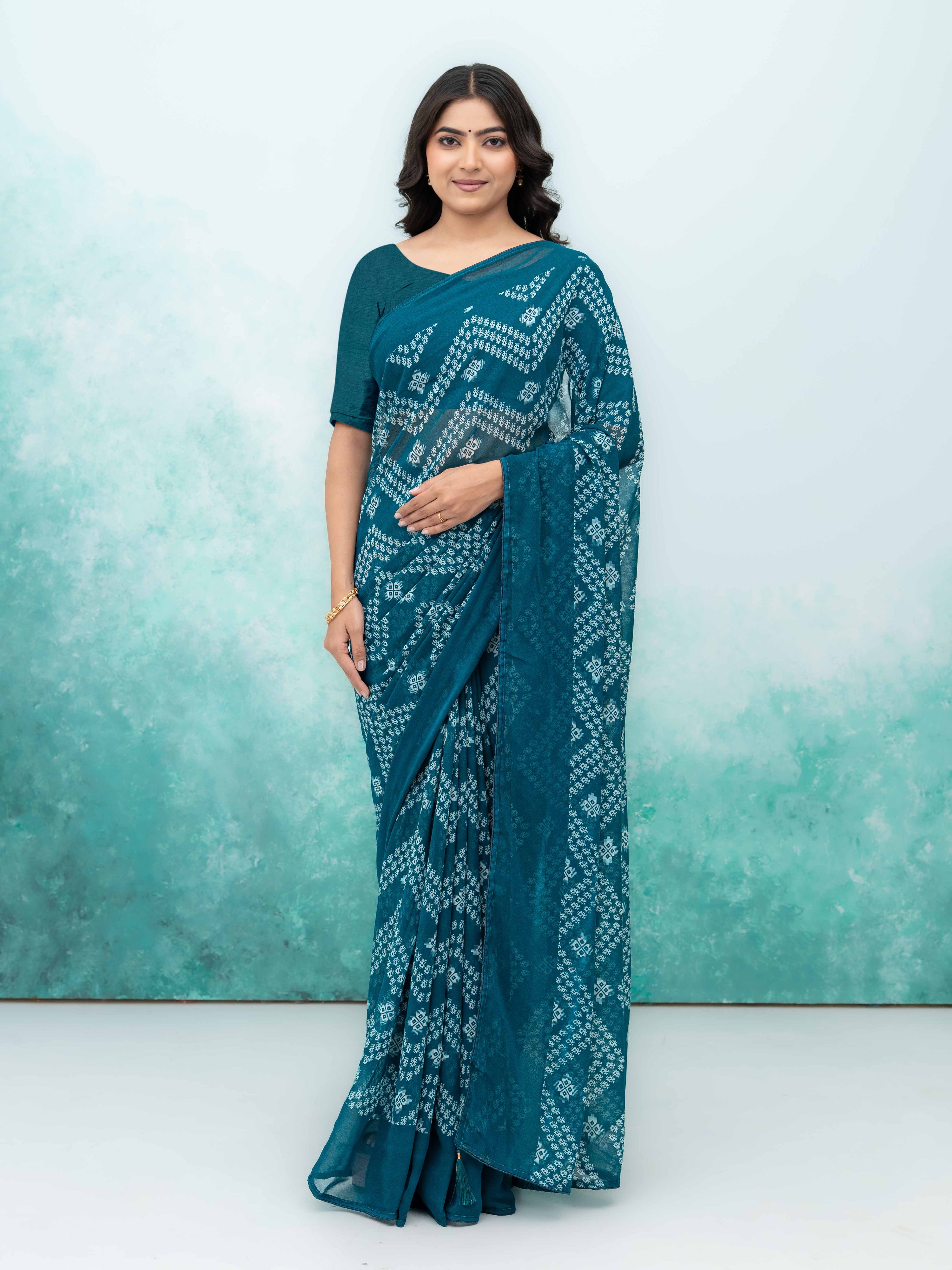 Teal Blue Georgette Saree