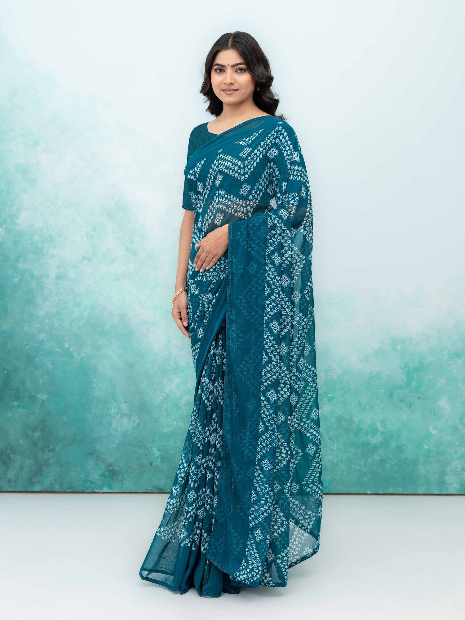 Teal Blue Georgette Saree