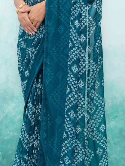 Teal Blue Georgette Saree