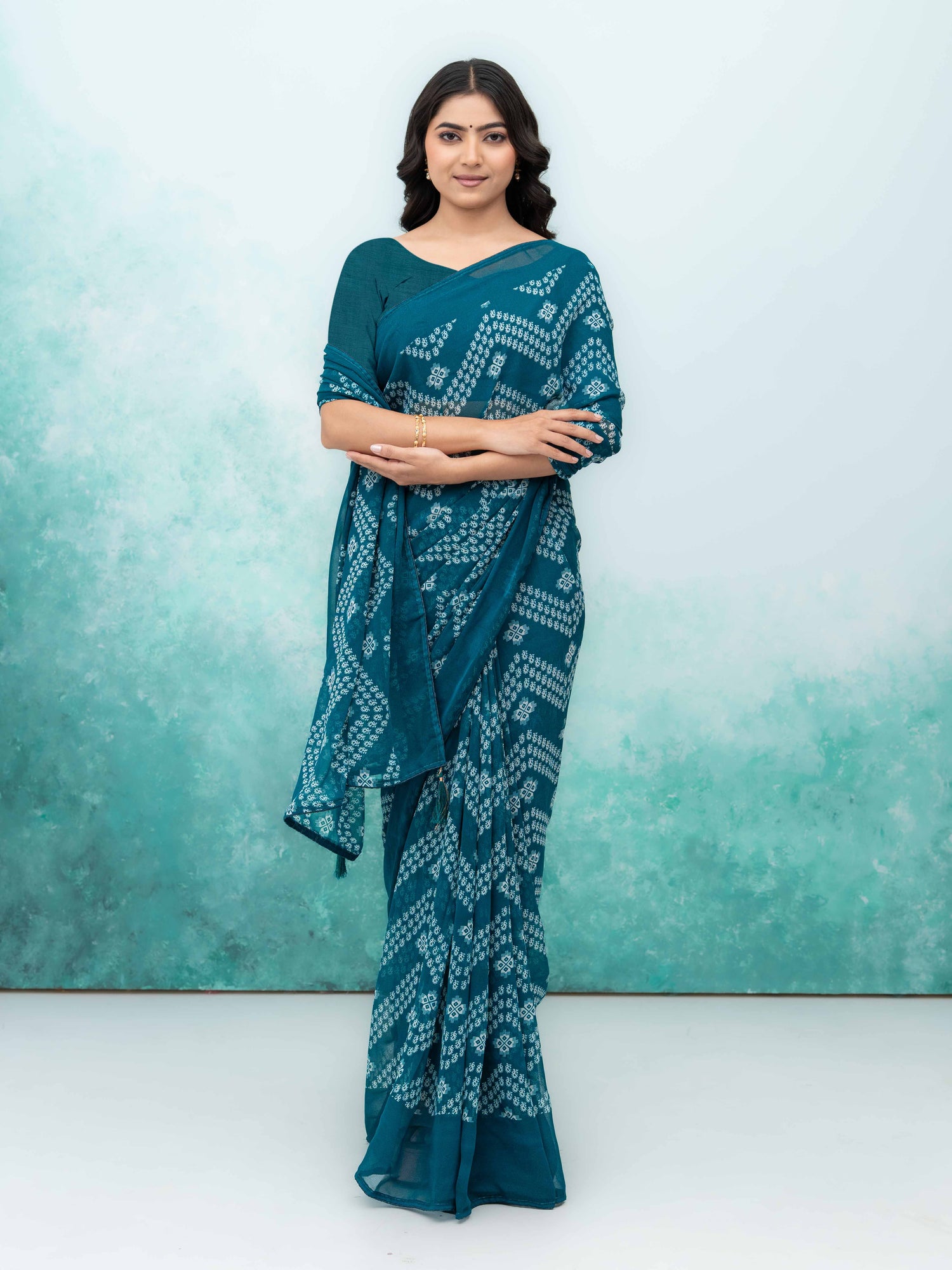Teal Blue Georgette Saree