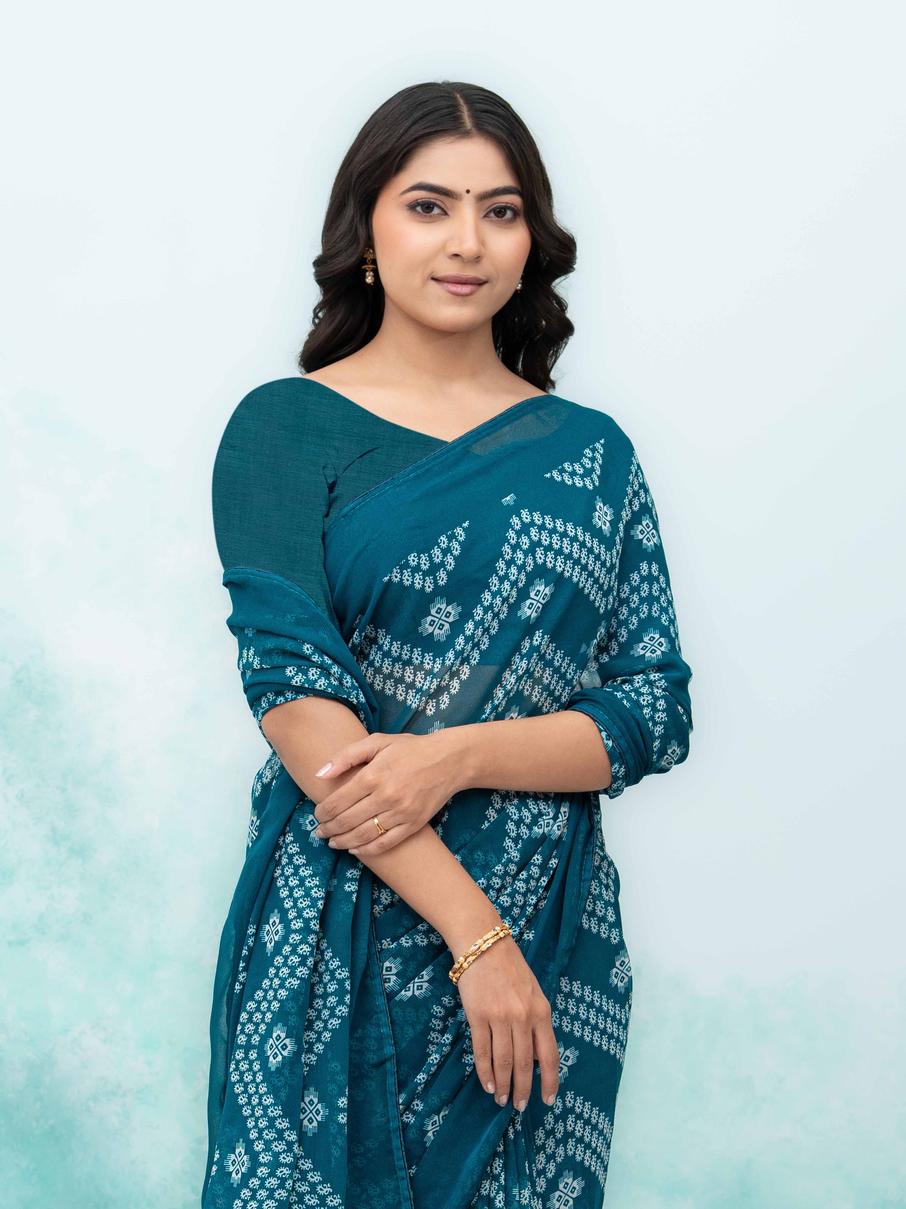 Teal Blue Georgette Saree